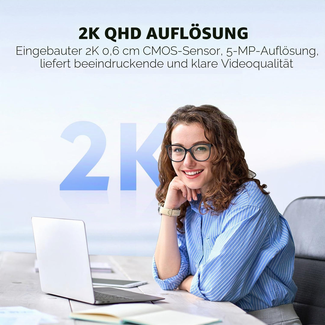 TOALLIN 2K QHD-Webcam mit Windows Hello, Gesichtserkennungs-Webcam, 5 Millionen Pixel, Computerkamer
