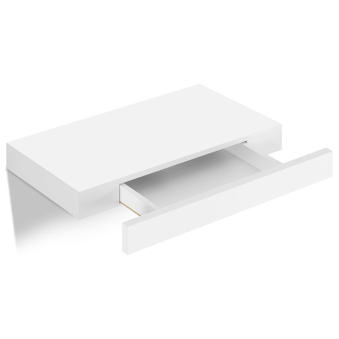 WOLTU Wandregal mit Schublade, Schweberegal Weiss, Regalbrett aus MDF, Wandboard für Wohnzimmer Schl
