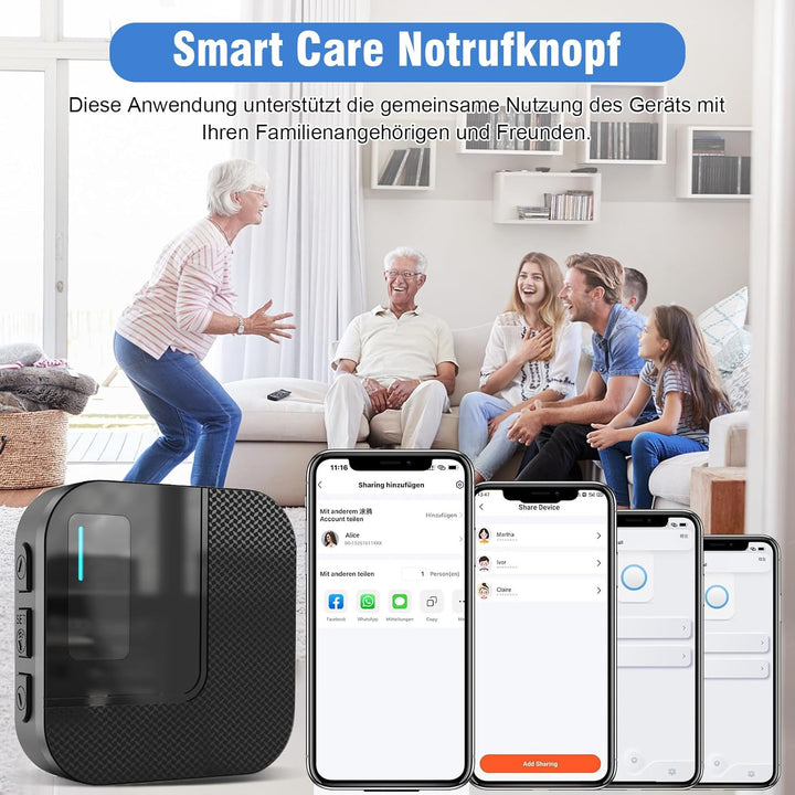 DAYTECH Notrufknopf für Senioren auf Handy, WiFi Tuya Smart Senioren Notfallknopf Alert System, Haus
