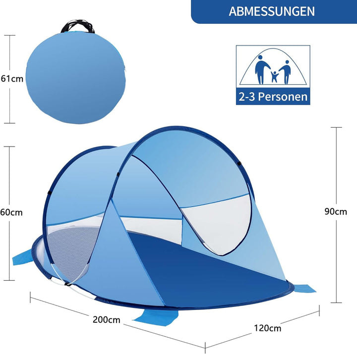 Duhome Strandmuschel Pop Up, Strandzelt für 1-3 Personen Tragbar Beach Zelt mit UV-Schutz Einfacher