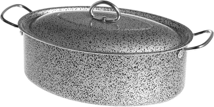 Home Salt Peper Antihaft-Oval-Bräter mit Deckel cm 32 Kochtopf, Silber, Multicolor, 40.5x23x17 cm