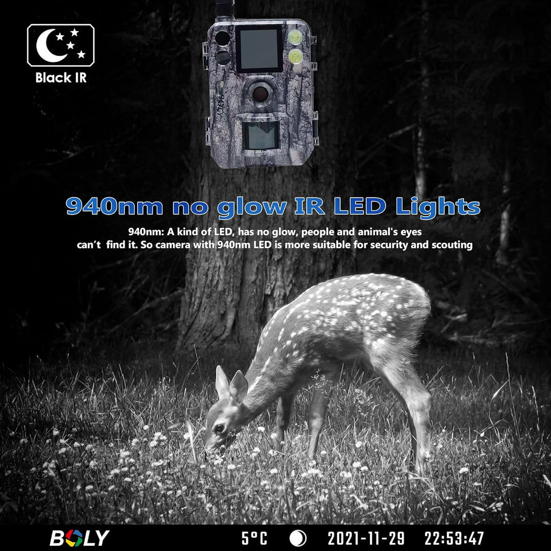 Wildkamera,4G 37MP Fotofalle 940nm Schwarz IR Kein Glanz IP68-Schutzklasse Überwachungskamera Wildti