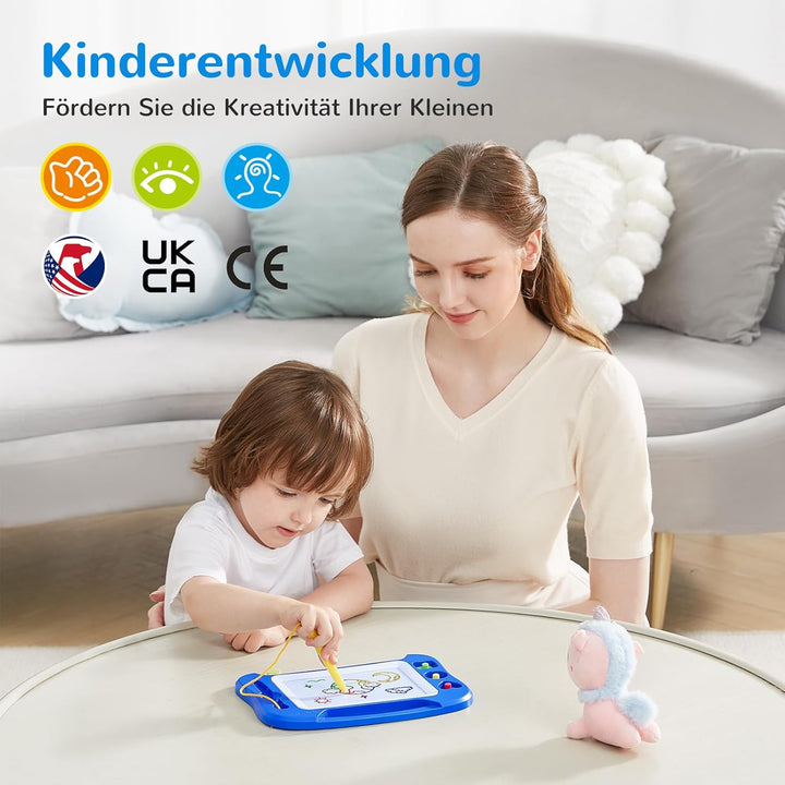 SGILE Magnetische Maltafel Zaubertafel Kinder, 25×18 cm Magnet Magnettafel mit 4 Stempeln, Kreatives