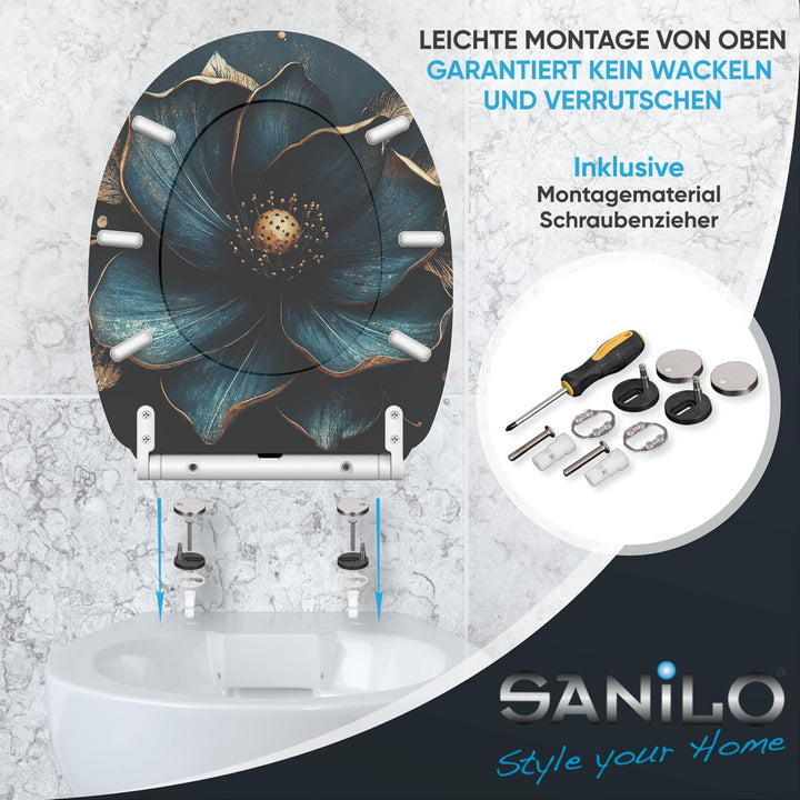 Sanilo WC Sitz mit Absenkautomatik & Schnellverschluss, Toilettendeckel per Knopfdruck abnehmbar, ei