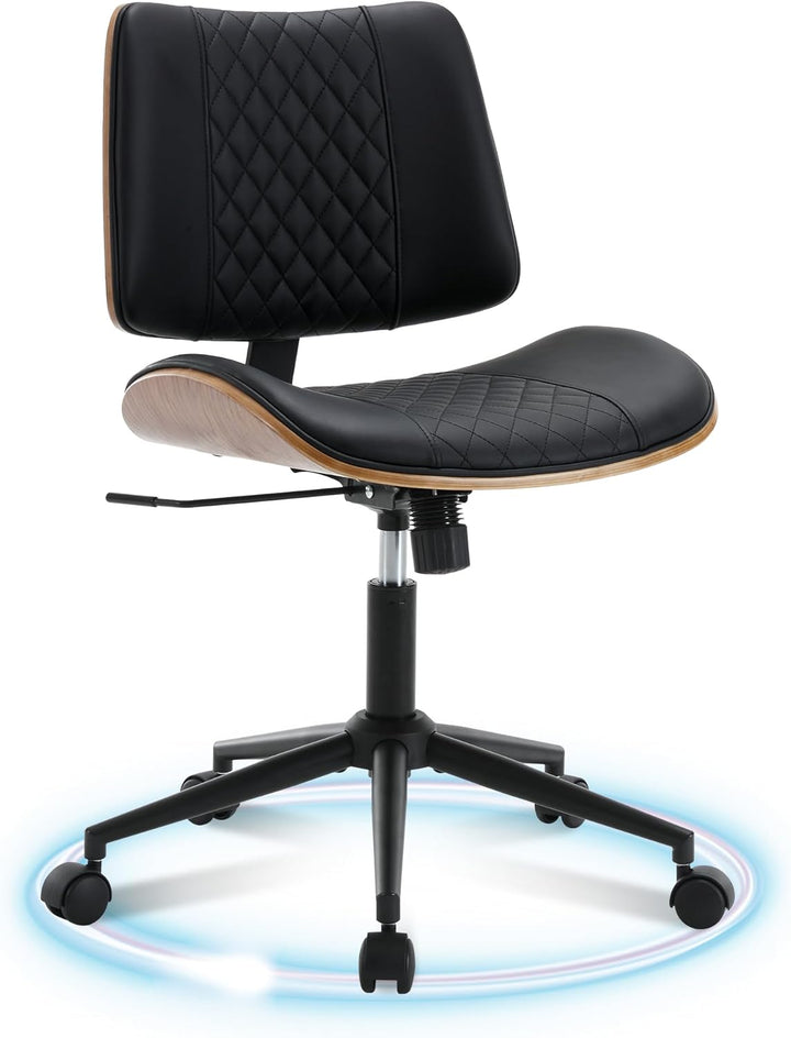 Bürostuhl ohne Armlehne Schreibtischstuhl Leder Holz Modern Homeoffice Chair Wippfunktion bis 136 kg