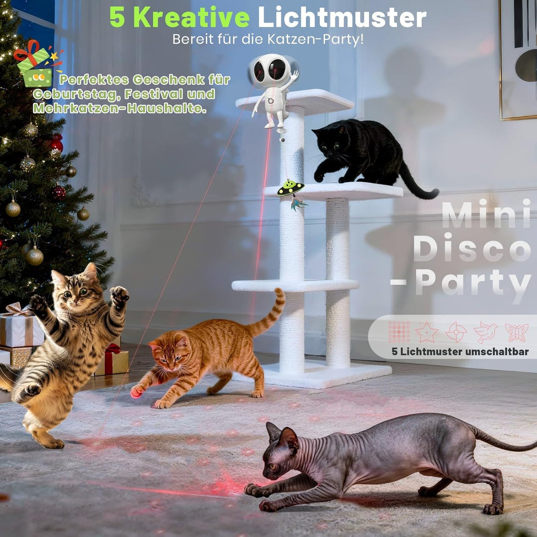 GoldenSun Interaktives Katzenspielzeug, 2-in-1 Automatisch mit Dual-Projektion &amp; Katzenminze-UFO-Anh