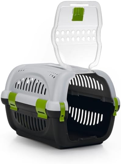 Beeztees Rhino, Transportbox, für kleine Hunde und Katzen, grau/grün, 51x34,5x33 cm