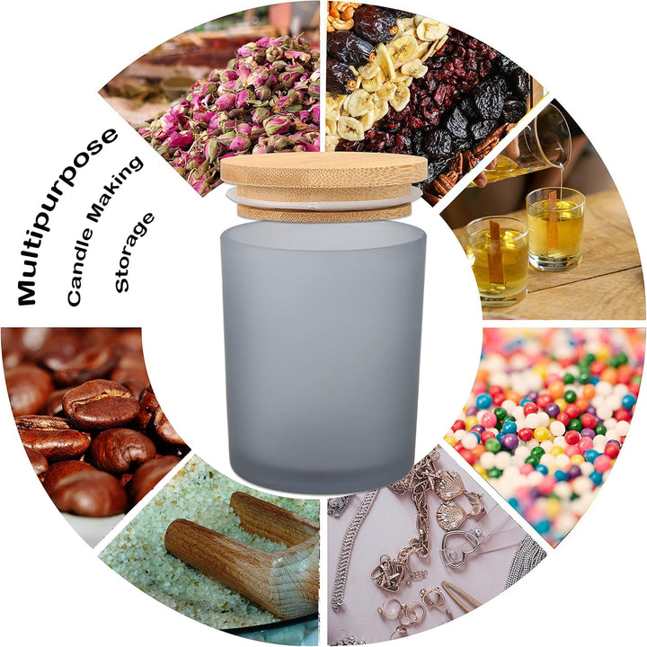MILIVIXAY Mattierte graue Kerzengläser aus Glas mit Deckeln und Kerzenherstellungs-Sets, leere Kerze