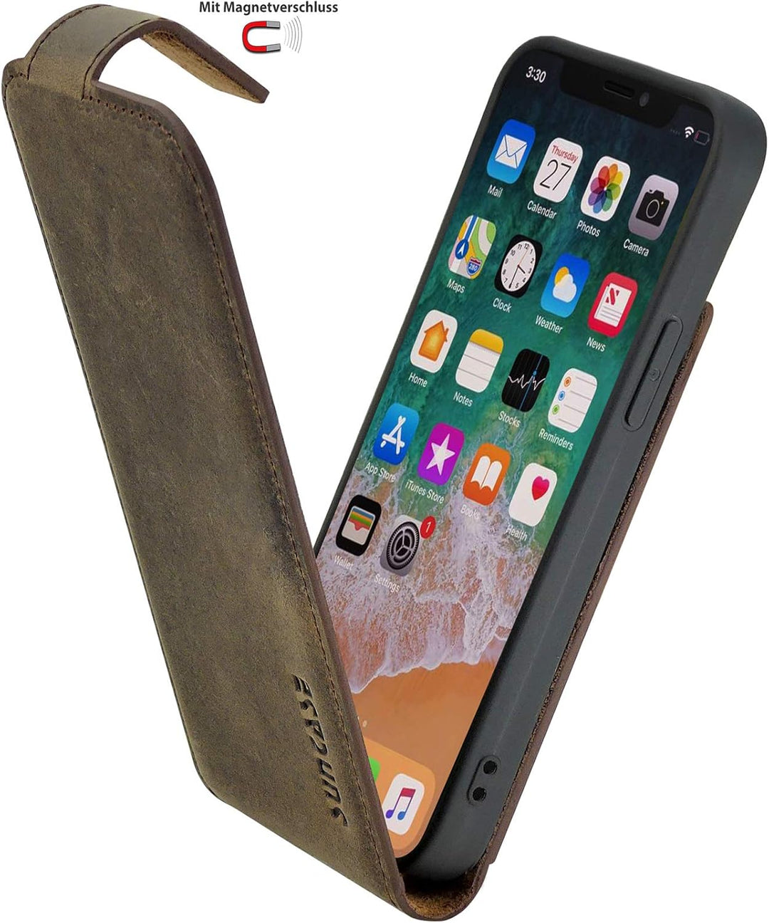 Suncase Original Flip-Style (Ultra-Slim) kompatibel mit iPhone 12 Mini (5.4") Hülle Ledertasche Tasc