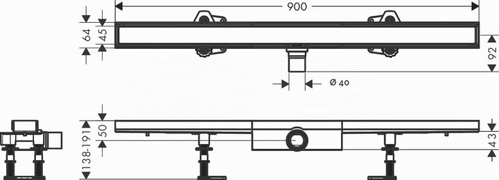 hansgrohe 56169000 RainDrain Compact Duschrinne 900 befliesbar für Flache Installation Komplettset D