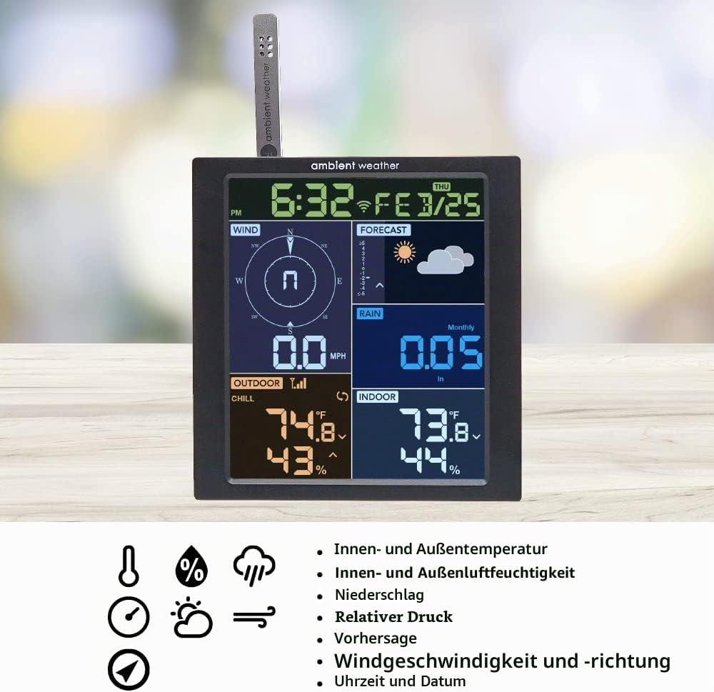 Ambient Weather WS-1965 WiFi Wetterstation mit Fernüberwachung und Ambient Weather Netzwerkzugriff,