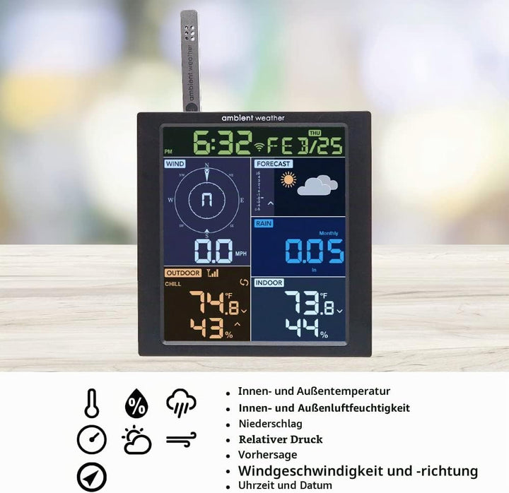 Ambient Weather WS-1965 WiFi Wetterstation mit Fernüberwachung und Ambient Weather Netzwerkzugriff,