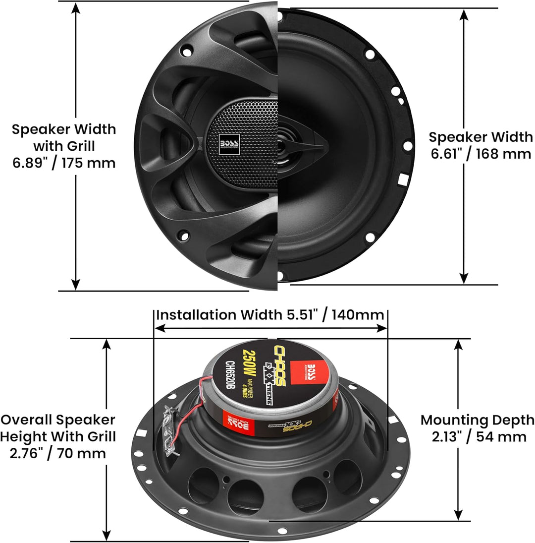 BOSS Audio Systems CH6520B Chaos Series 6.5 Inch Car Stereo Door Speakers - 250 Watts Max, 2 Way, Fu
