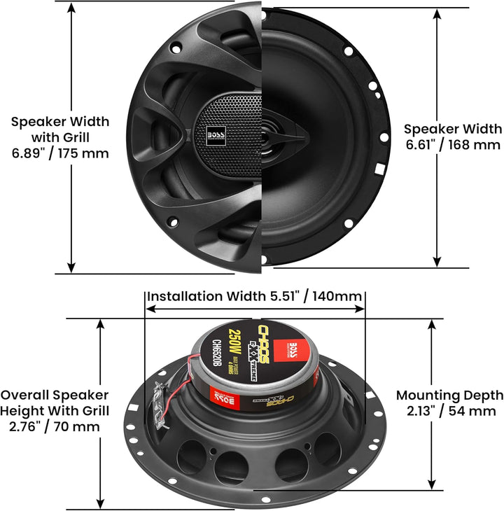 BOSS Audio Systems CH6520B Chaos Series 6.5 Inch Car Stereo Door Speakers - 250 Watts Max, 2 Way, Fu