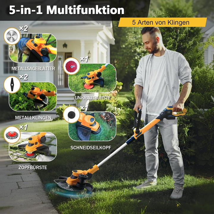 Akku Rasentrimmer für Makita Akkus 18 V (MAX 21 V),2-in-1-Rasenkantenschneider mit Unkrautbürste,bür