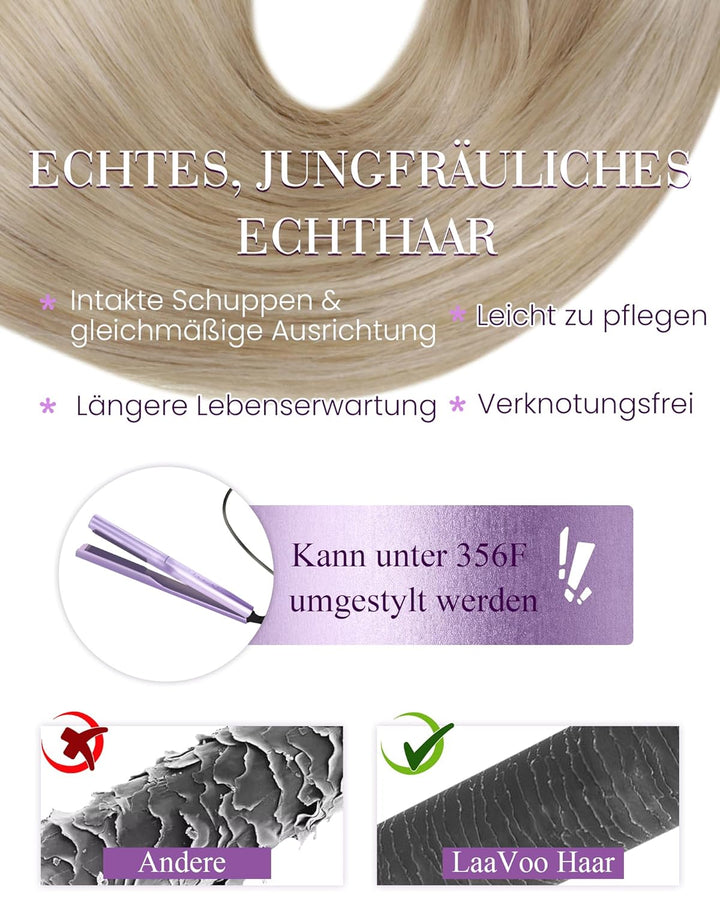 LaaVoo Microring Extensions Echthaar Blond 50cm Cold Fusion Micro Loop Extensions Aschblond mit Blon