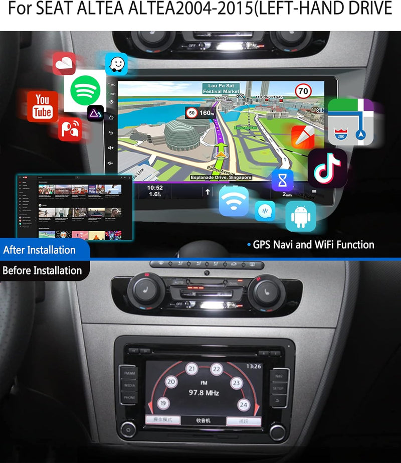 Podofo Android Autoradio GPS für Seat Altea 2004-2015(Linkslenker), 9" Touchscreen Navi WiFi Bluetoo