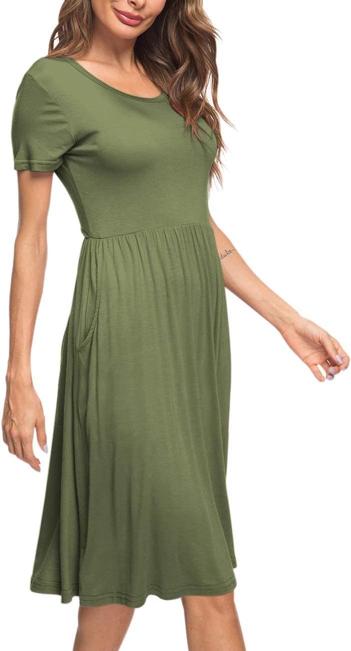 AUSELILY Damen Kleider Sommer Sommerkleider Knielang Kurzarm Empire Freizeitkleid Schicke Shirtkleid