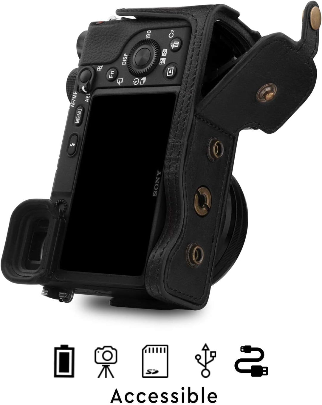 MegaGear MG1651 Ever Ready Kameratasche aus Leder, kompatibel mit Sony Alpha A6100, A6400 (16–50 mm)