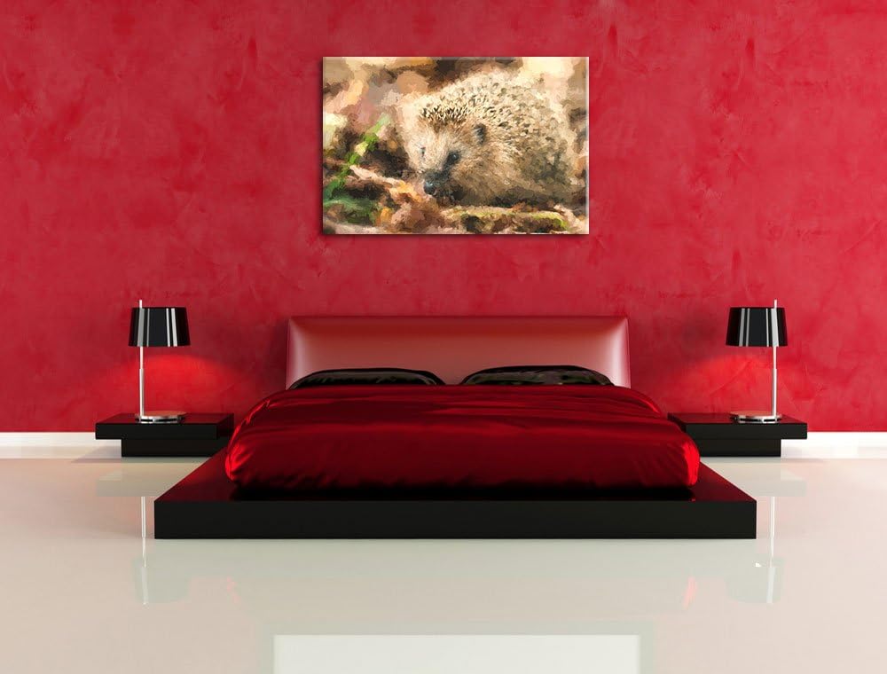 Pixxprint Igel im Laub als Leinwandbild/Grösse: 100x70 cm/Wandbild/Kunstdruck/fertig bespannt, 100x7