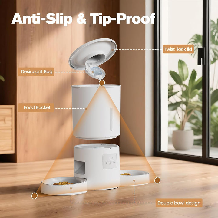 Futterautomat Katze 2 Näpfe mit APP: 5L Automatischer Futterspender mit 2.4G WiFi Timer für Trockenf