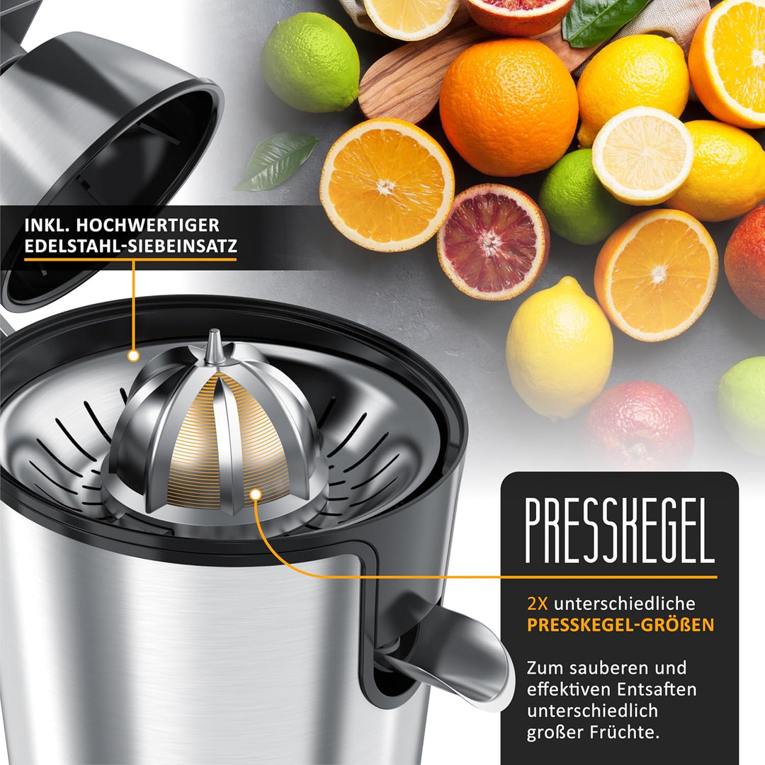 Arendo - Edelstahl Saftpresse elektrisch 1000 Watt - Zitruspresse Orangenpresse Entsafter - Hochleis