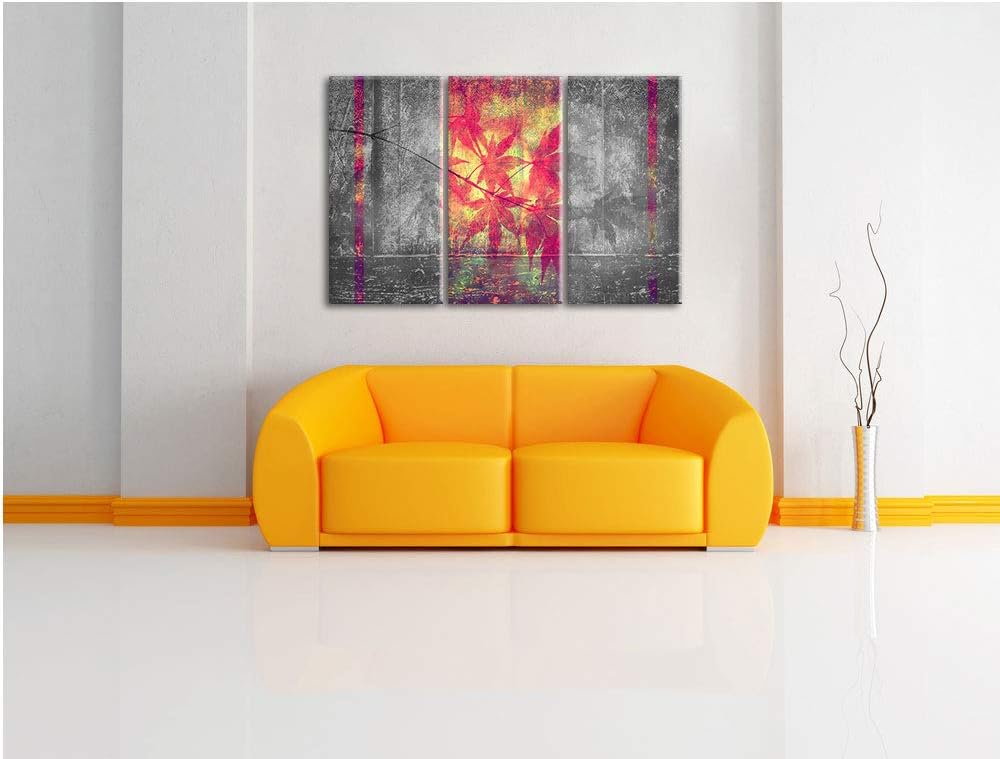 pinke Ahornblätter über Wasser schwarz/weiss 3-Teiler Leinwandbild 120x80 Bild auf Leinwand, XXL rie
