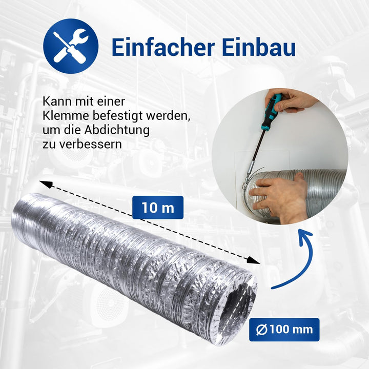 VIOKS 10m Alu Flexrohr 100mm Schlauch für 100erR Luftführungssysteme - Abluftschlauch Klimagerät 10m