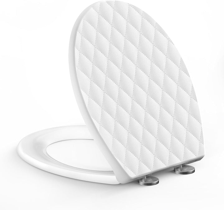 WC-Sitz mit Absenkautomatik, oval, weisses PP-Diamant-Design, WC-Sitz mit Schnellverschluss, verstel