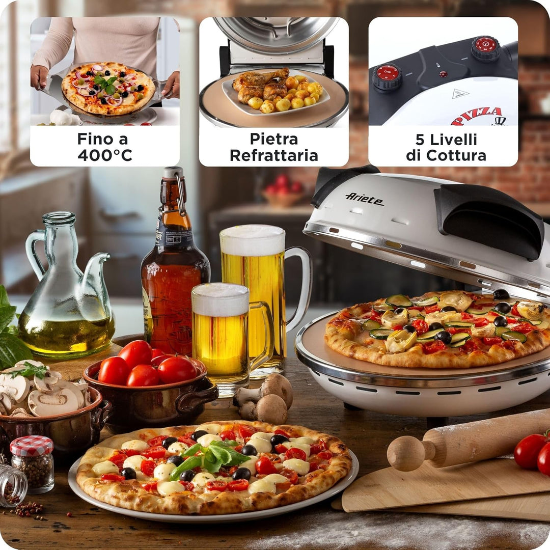 Ariete 918 Pizza in 4 Minuten, Pizzaofen, 1200 W, Schamottstein mit Antihaftbeschichtung, Höchsttemp