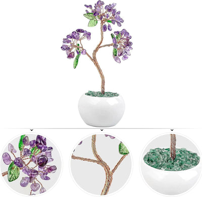 Nupuyai Amethyst Kristall Baum Feng Shui Edelstein Baum mit Keramische Basis, Glücksbaum, Geldbaum G