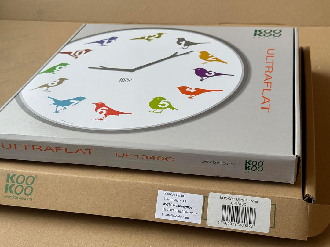KOOKOO UltraFlat Color, Moderne Singvogeluhr mit 12 heimischen Vogelstimmen, Color