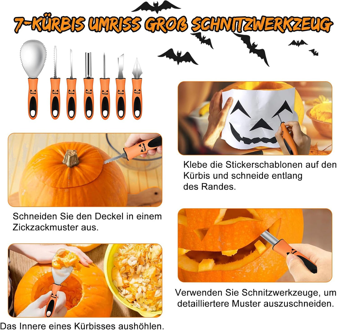 QcoQce Halloween Kürbis Schnitzset, 12PCS Edelstahl Kürbis Schnitzwerkzeuge DIY Sculpting Kürbis Too