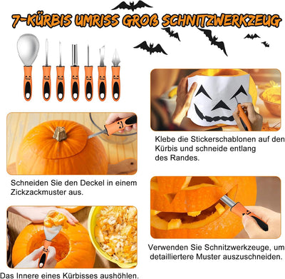 QcoQce Halloween Kürbis Schnitzset, 12PCS Edelstahl Kürbis Schnitzwerkzeuge DIY Sculpting Kürbis Too