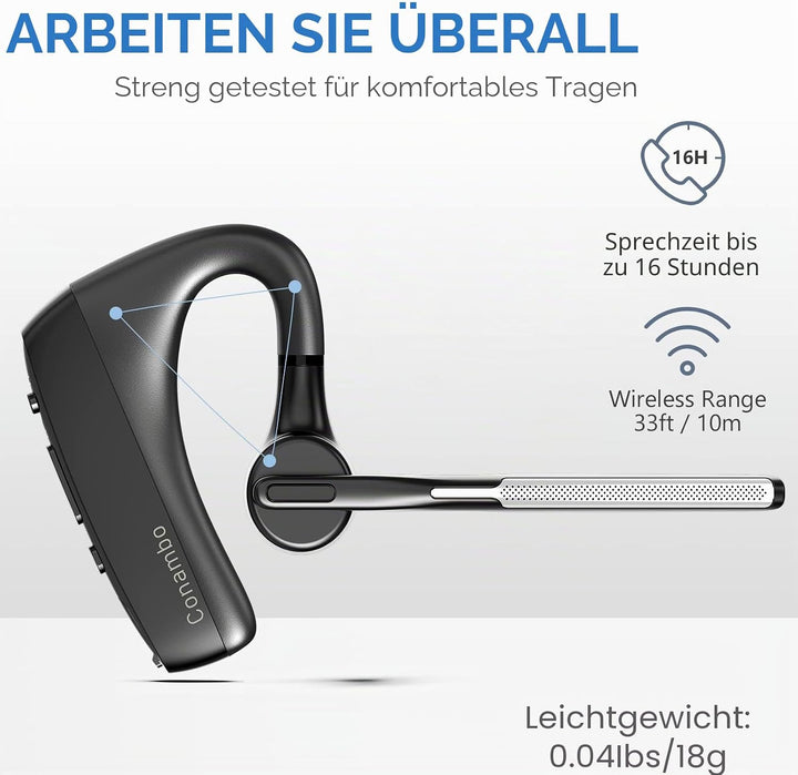 Conambo Bluetooth Headset V5.1 Wireless Headset Hands-Free CVC8.0 Dual-mic, Noise cancelling, Mute K