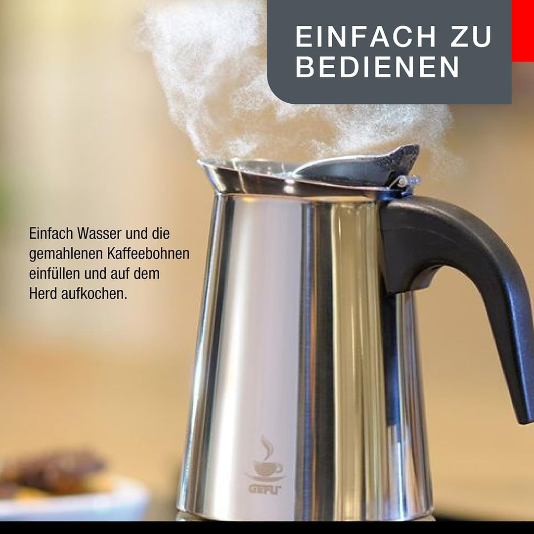 GEFU Espressokocher EMILIO 2 Tassen | Edelstahl Mokkakanne für Induktion, Gas, Elektro, Ceran | Trop