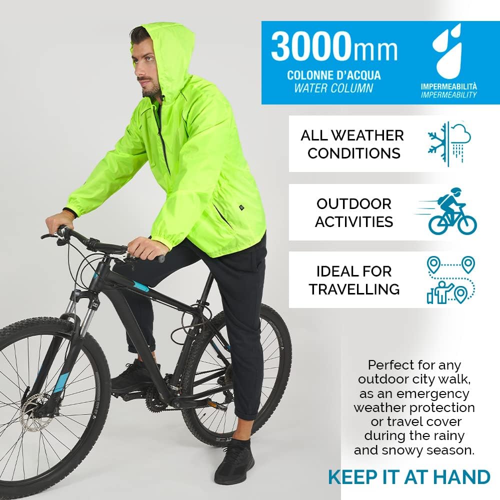 PERLETTI Regenjacke Herren Schwarz Gelb für Hohe Sichtbarkeit - Reflektierende Regenponcho Windbreak