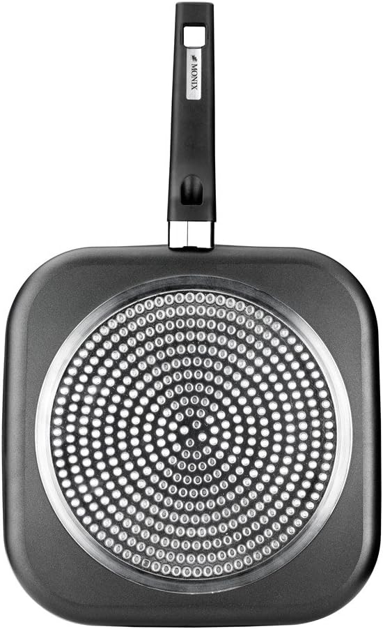 MONIX Resistent Plus | 28 cm flacher, quadratischer Aluminiumgrill mit Antihaftbeschichtung