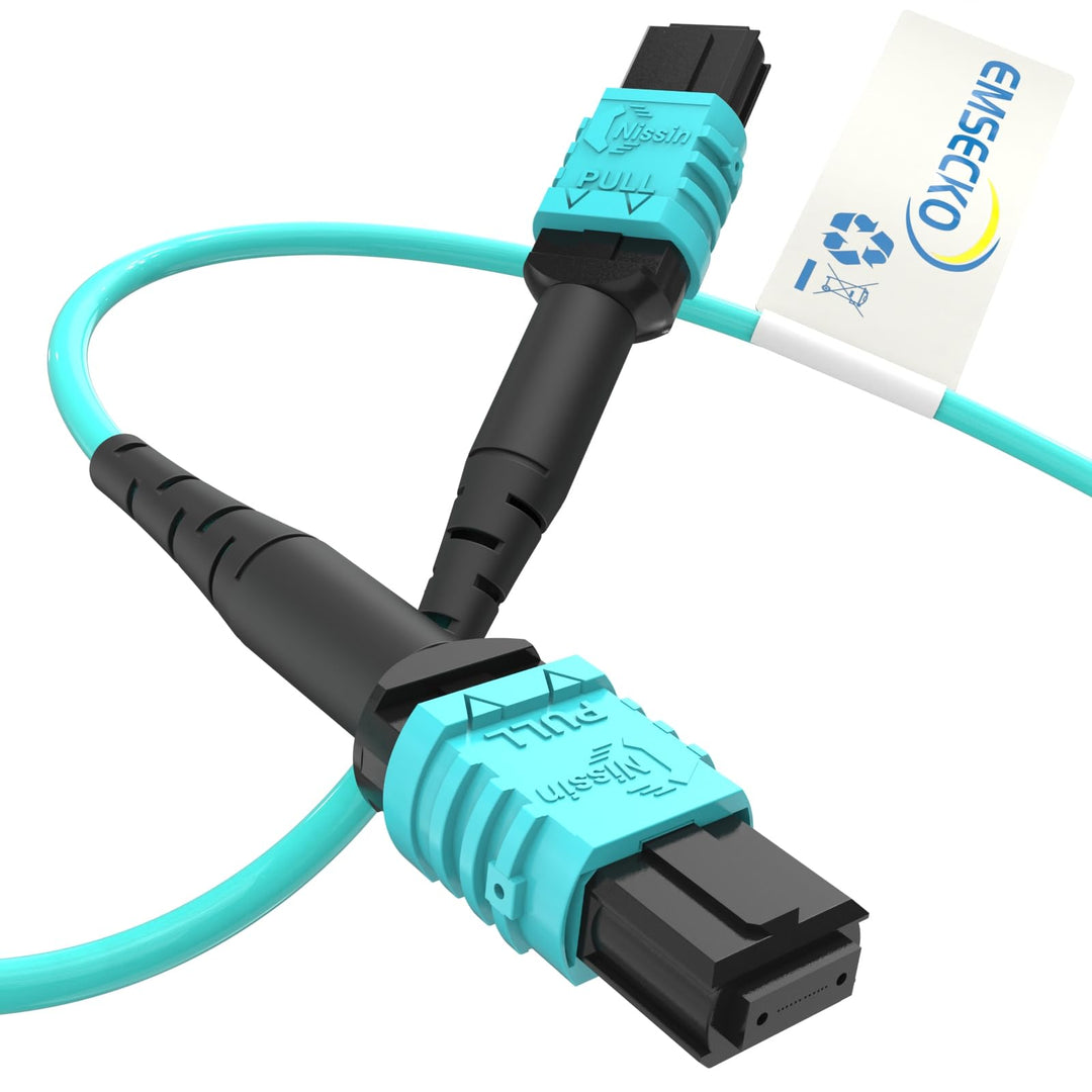 EMSECKO MPO zu MPO Glasfaserkabel 5M, 12 Adern, Buchse Typ B, OM3 Multimode Glasfaser Patchkabel, LS