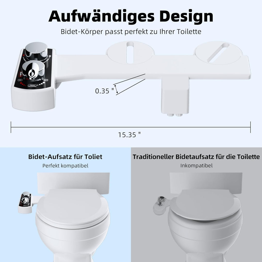Hibbent Bidet Aufsatz für Toilette, Cold/Heiss Water Bidet Dusch-WC,Intimreinigung mit Selbstreinige