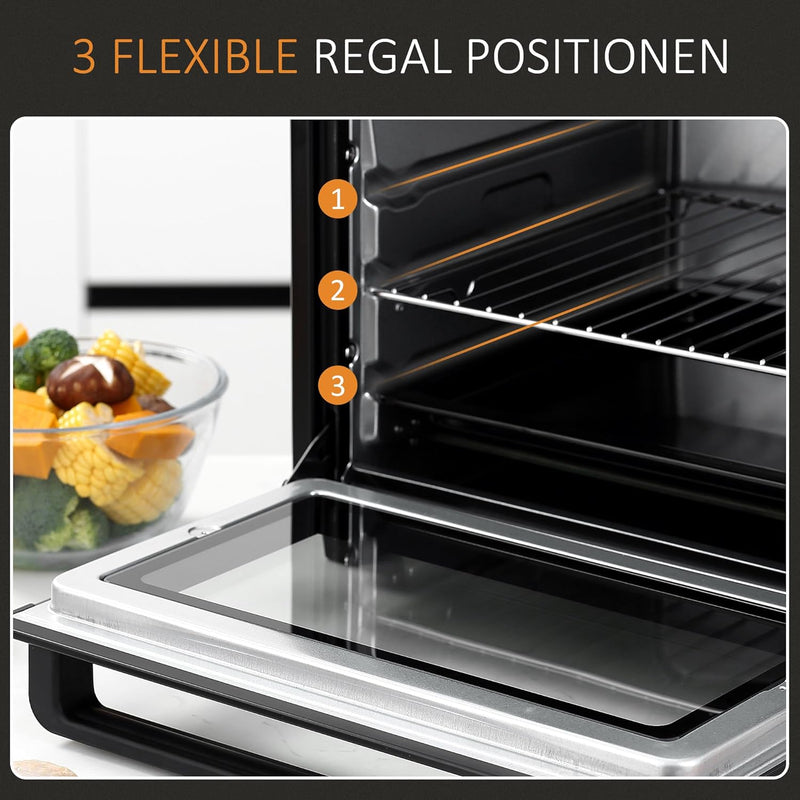 HOMCOM Mini Backofen 32L Mini Ofen mit Grillrost, Backblech, 3 Kochmodi 100 °C-230 °C einstellbare T