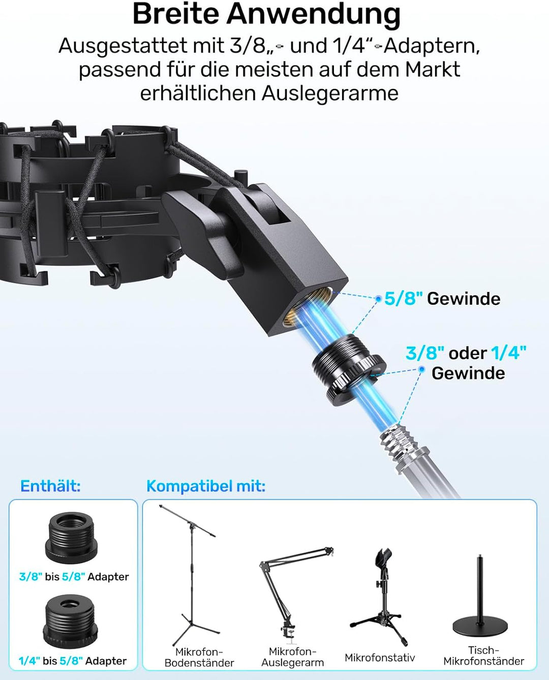 AT2020 Microphone Shock Mount Mikrofon-Stossdämpferhalterung mit Metall-Popfilter Anti-Vibrations-Au
