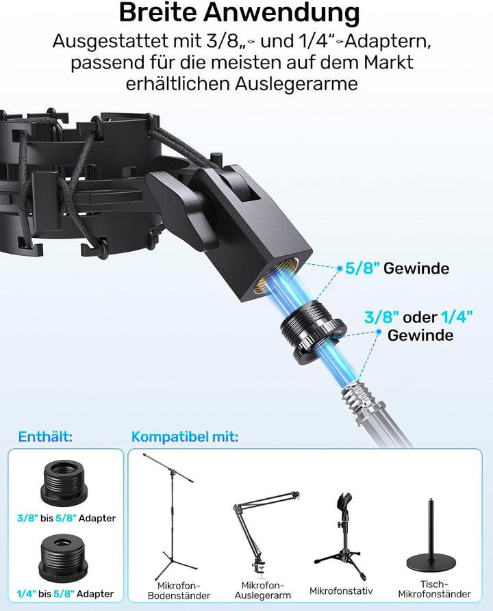 AT2020 Microphone Shock Mount Mikrofon-Stossdämpferhalterung mit Metall-Popfilter Anti-Vibrations-Au