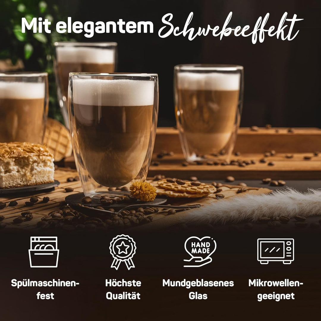 ElbFuchs® Doppelwandige Latte Macchiato Gläser Set [2x 350ml] Kristallklare Thermogläser doppelwandi