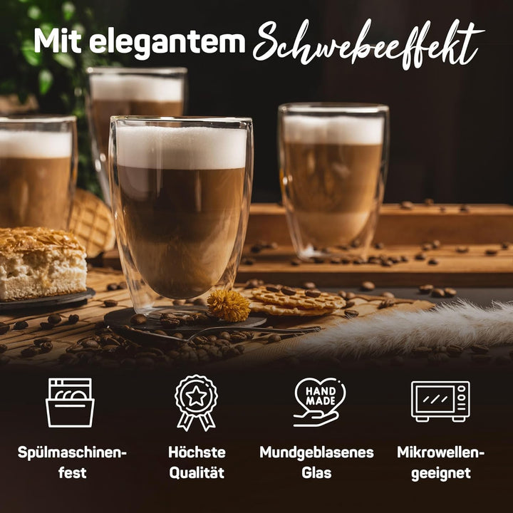 ElbFuchs® Doppelwandige Latte Macchiato Gläser Set [2x 350ml] Kristallklare Thermogläser doppelwandi