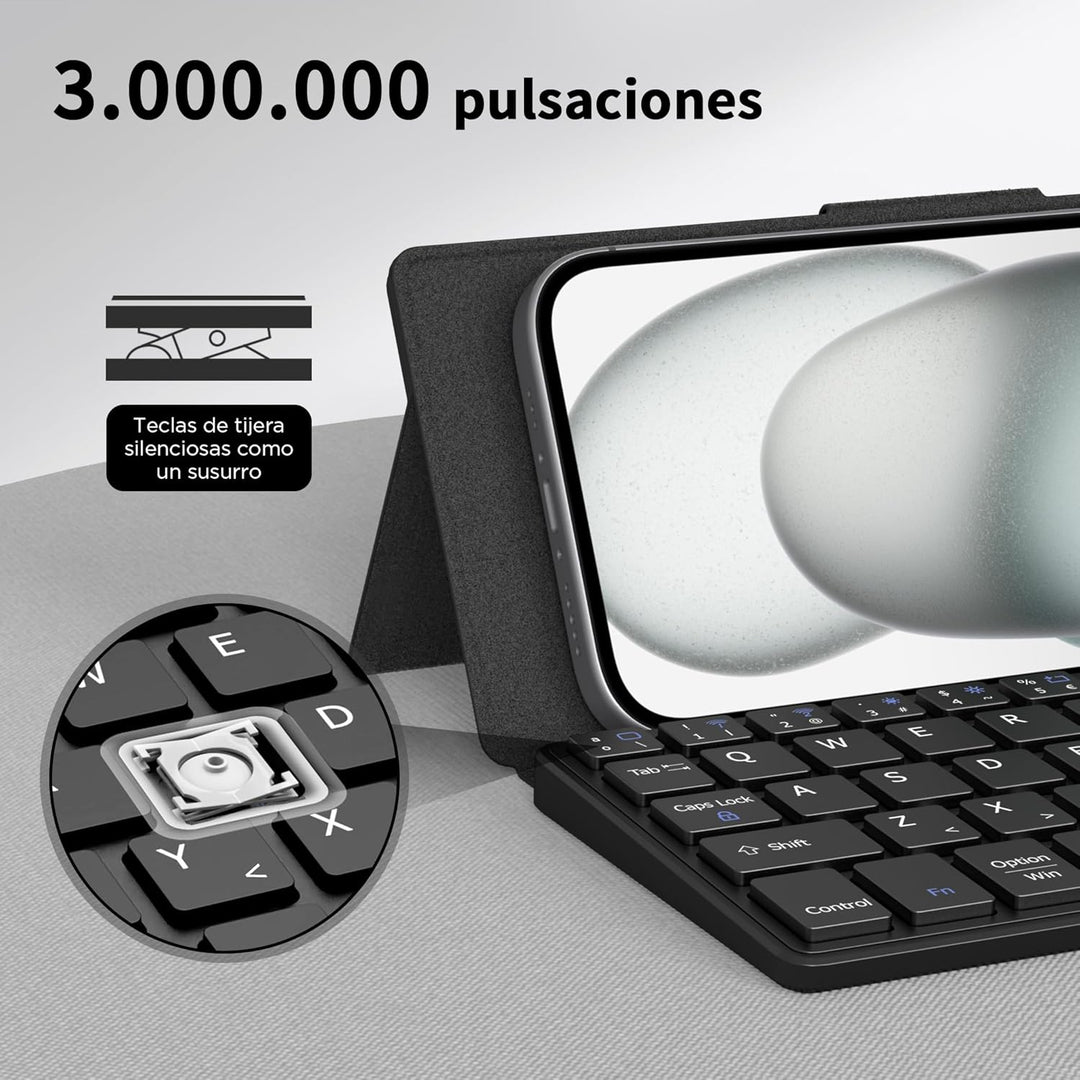 CACOE Bluetooth Tastatur mit Ständer, Mini Tastatur für Handy, Ultraflach, Tragbar, Faltbar, Dual-Ch