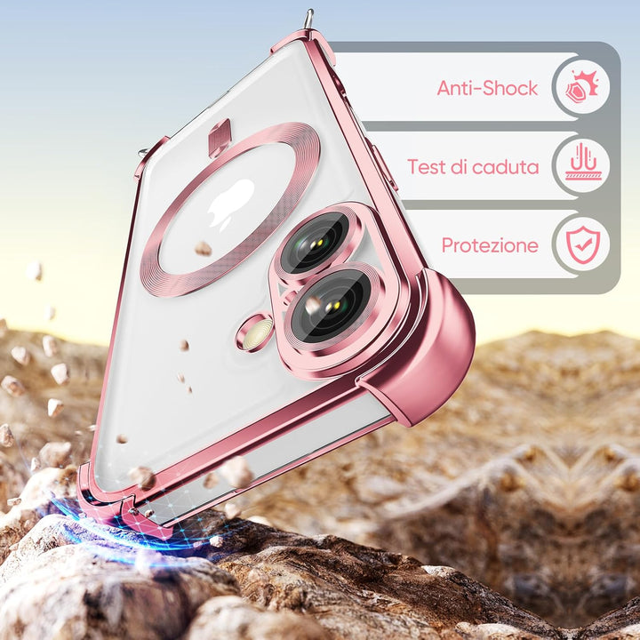 GOODVISH Handykette für iPhone 16 Hülle mit Band Magnetisch, Rosé | mit 2 Stück Schutzfolie, mit Kam