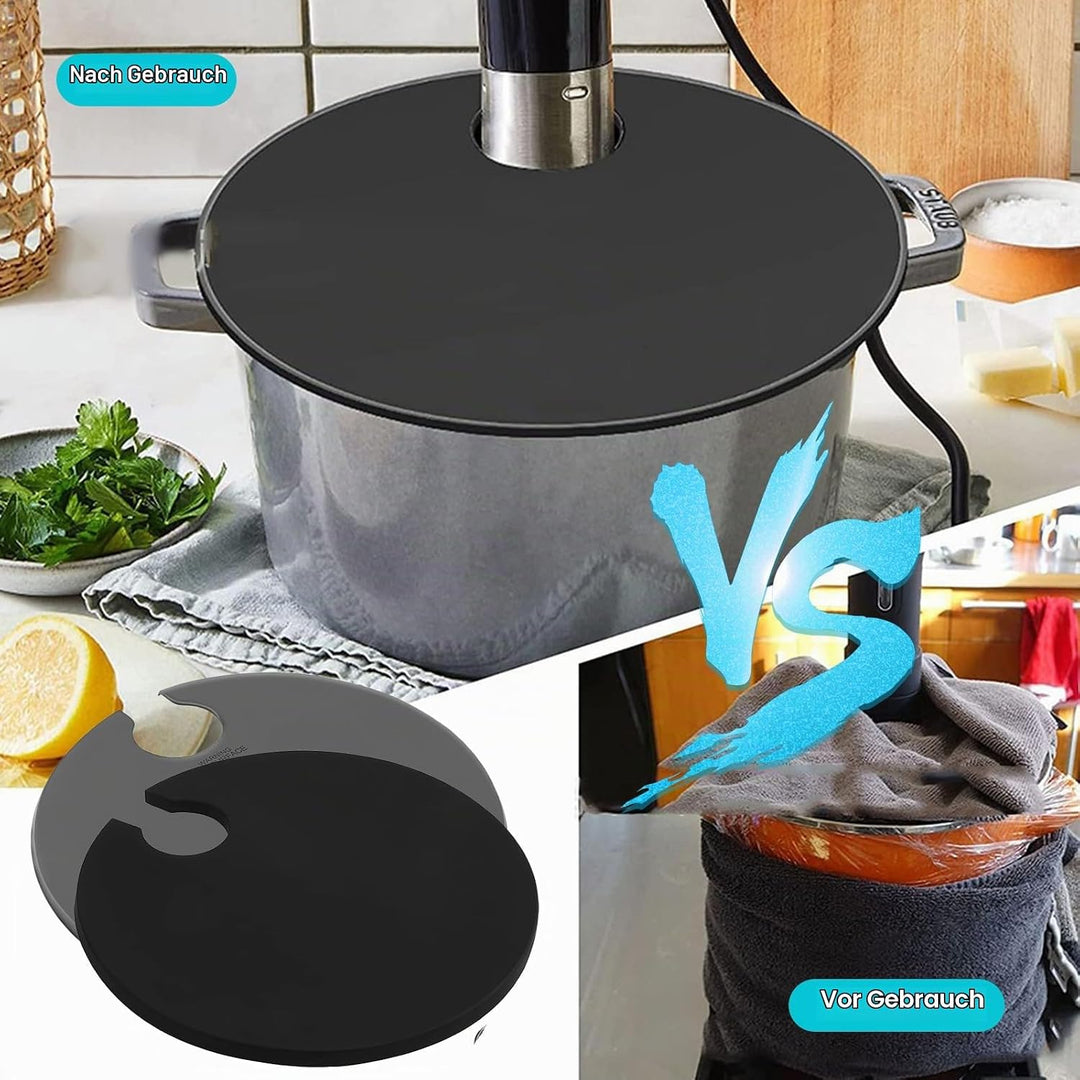 2 Sous Vide Deckel, Silikondeckel für Töpfe bis 28 cm, Sous Video Deckel Schwarz und Grau für Präzis