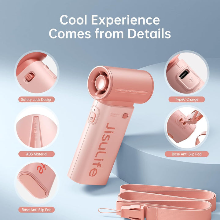 JISULIFE Tragbarer Handventilator, Turbo-Power [18 Stunden Maximale], 5-Gang-Wind, 5000 mAh wiederau