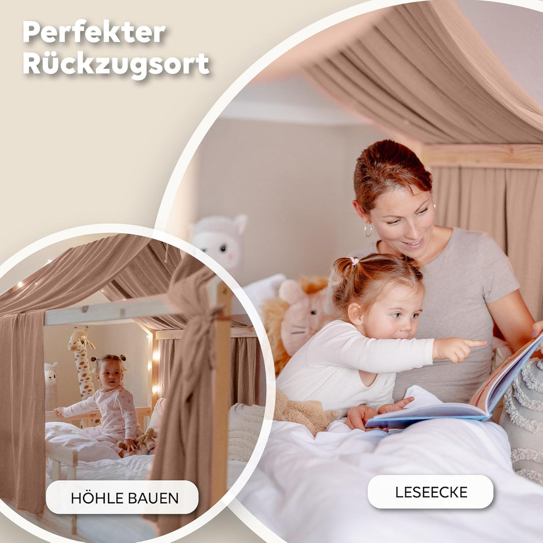 lilimaus Hausbett Himmel [Beigerosa] - Betthimmel Hausbett aus 100% Baumwolle Musselin Handmade - St